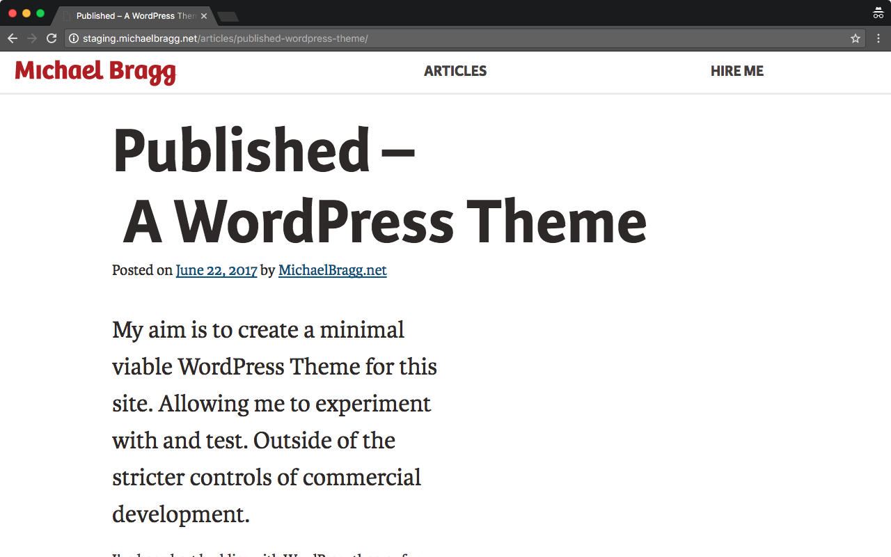 Published WordPress Theme at site launch